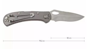 ابعاد چاقو باک Spitfire 0722GYS1-B با طول کلی 19.2 سانتی‌متر و تیغه 8.1 سانتی‌متری